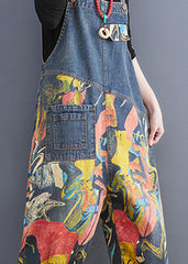 French Navy Pocket Print Denim Jumpsuit