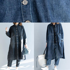 French denim black Long coats Work Outfits side open fall coats