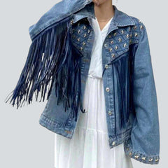 Farbige Jeansjacke mit Fransenverzierung