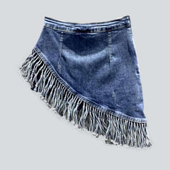 Fringe hem mini denim skort