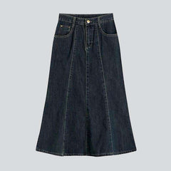 Front seams long denim skirt