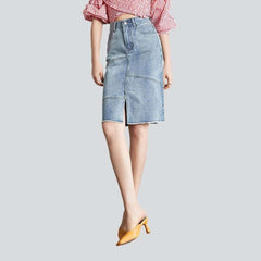 Front slit midi denim skirt