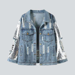 Fully distressed women denim jacket