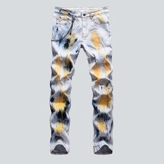 Gold palm-painted men jeans