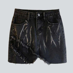 Goth distressed mini denim skirt