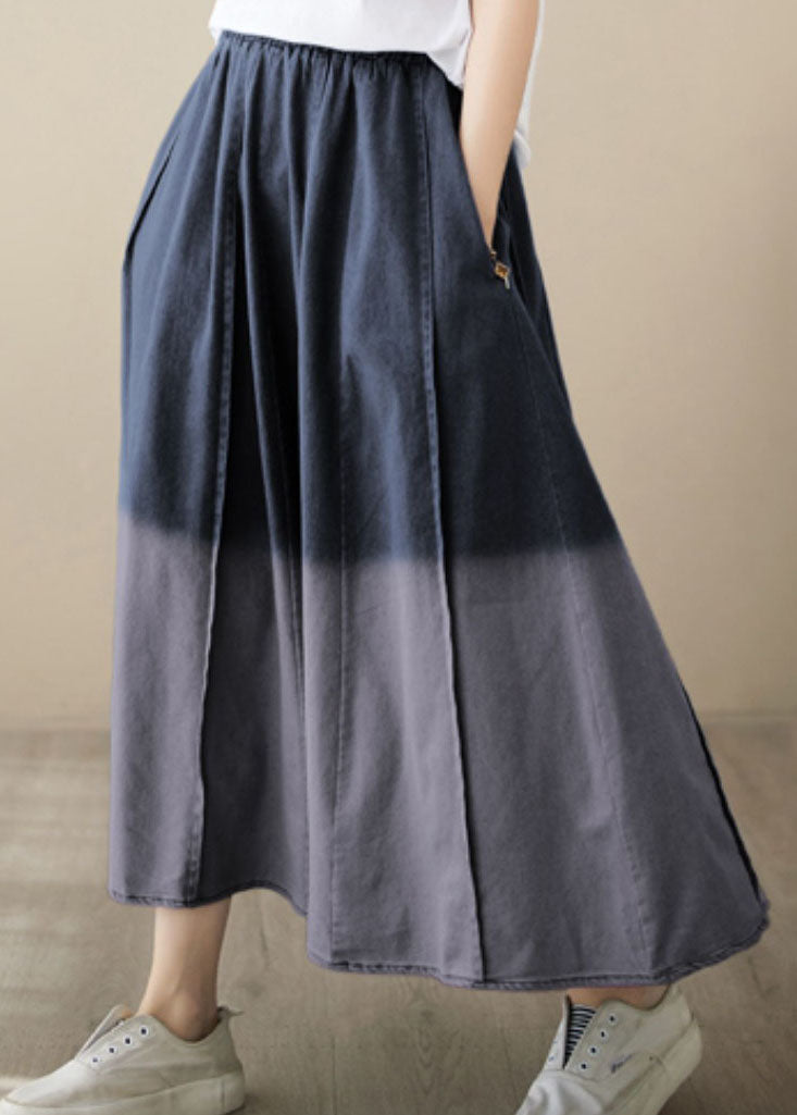 Gradient Black Wrinkled Pockets Patchwork Denim Skirts