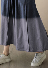 Gradient Black Wrinkled Pockets Patchwork Denim Skirts