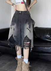 Schwarze Patchwork-Jeansshorts mit hoher Taille und Farbverlauf
