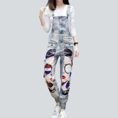 Graffiti face print denim jumpsuit