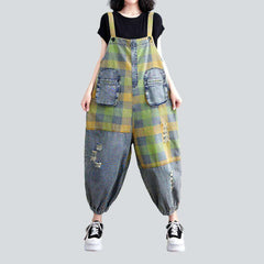 Green checkered women denim dungaree