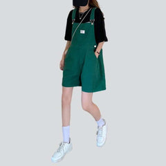 Green wide-leg overall shorts