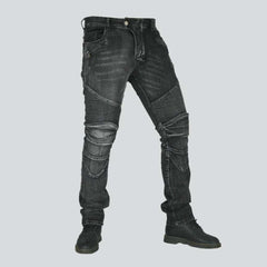 Grey casual men biker jeans