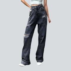 Graue Distressed-Jeans mit geradem Bein