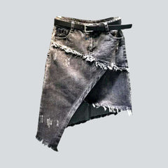 Grauer mehrlagiger Midi-Jeansrock