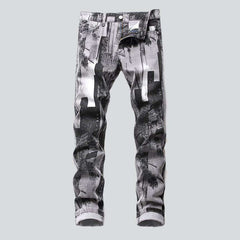 Grey print jeans for men