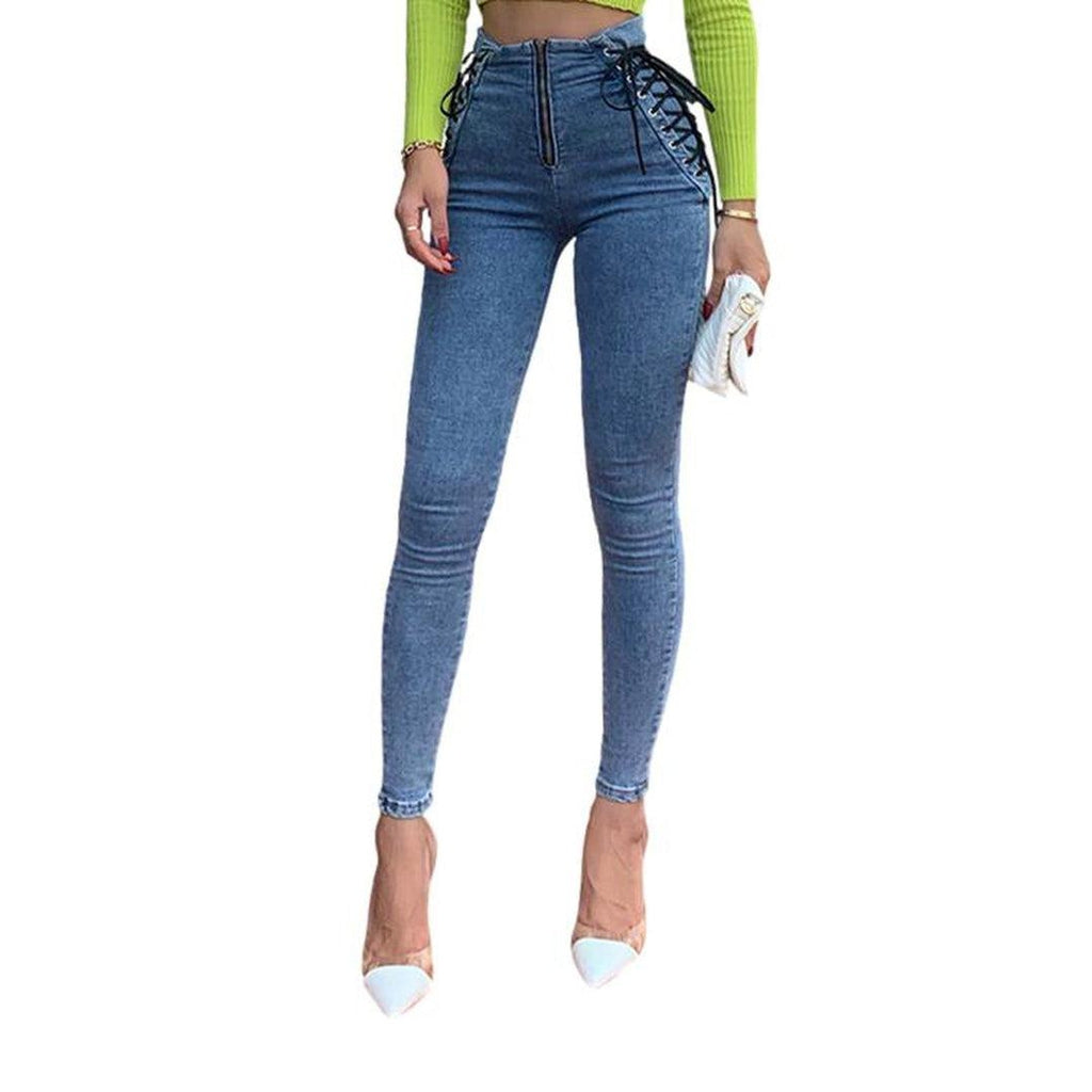 Women skinny jeans with drawstrings