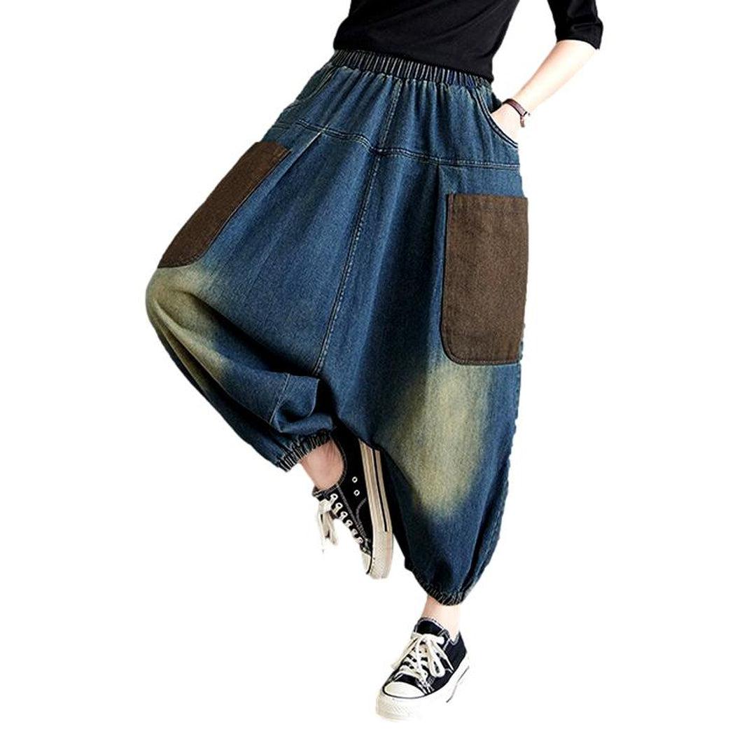 Patchwork women harem denim pants