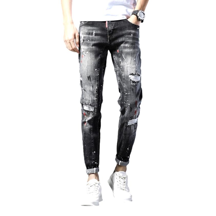 Painted grey ripped men jeans