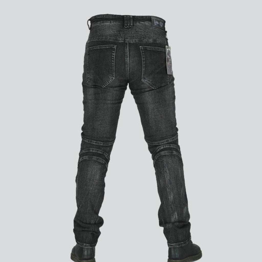 Grey casual men biker jeans