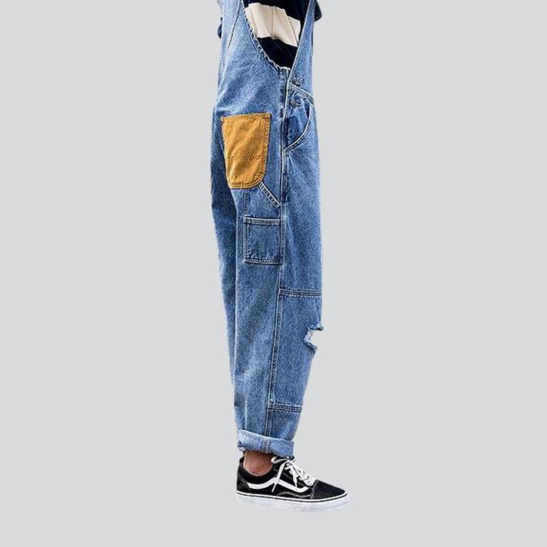 Streetwear ripped men denim dungaree