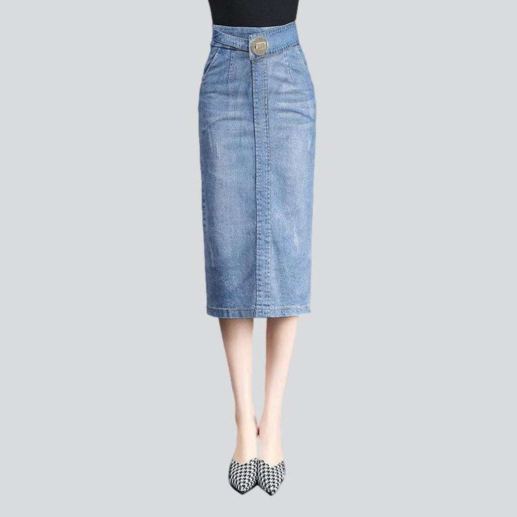 High-waisted midi denim skirt