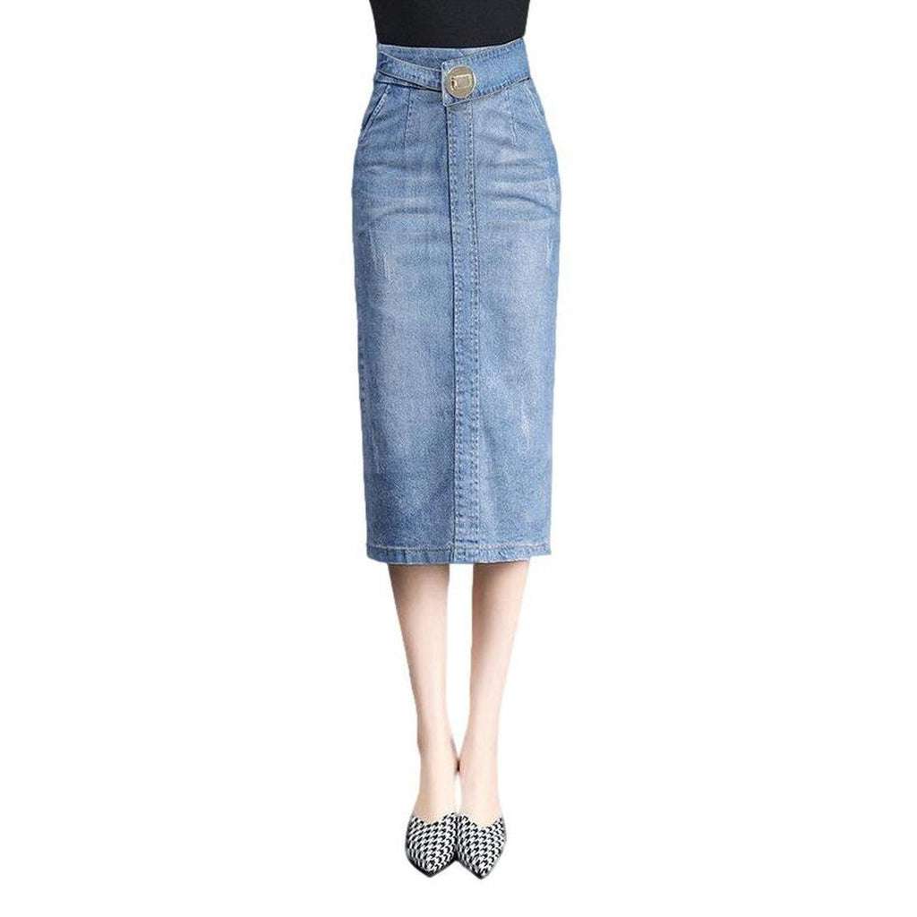 High-waisted midi denim skirt