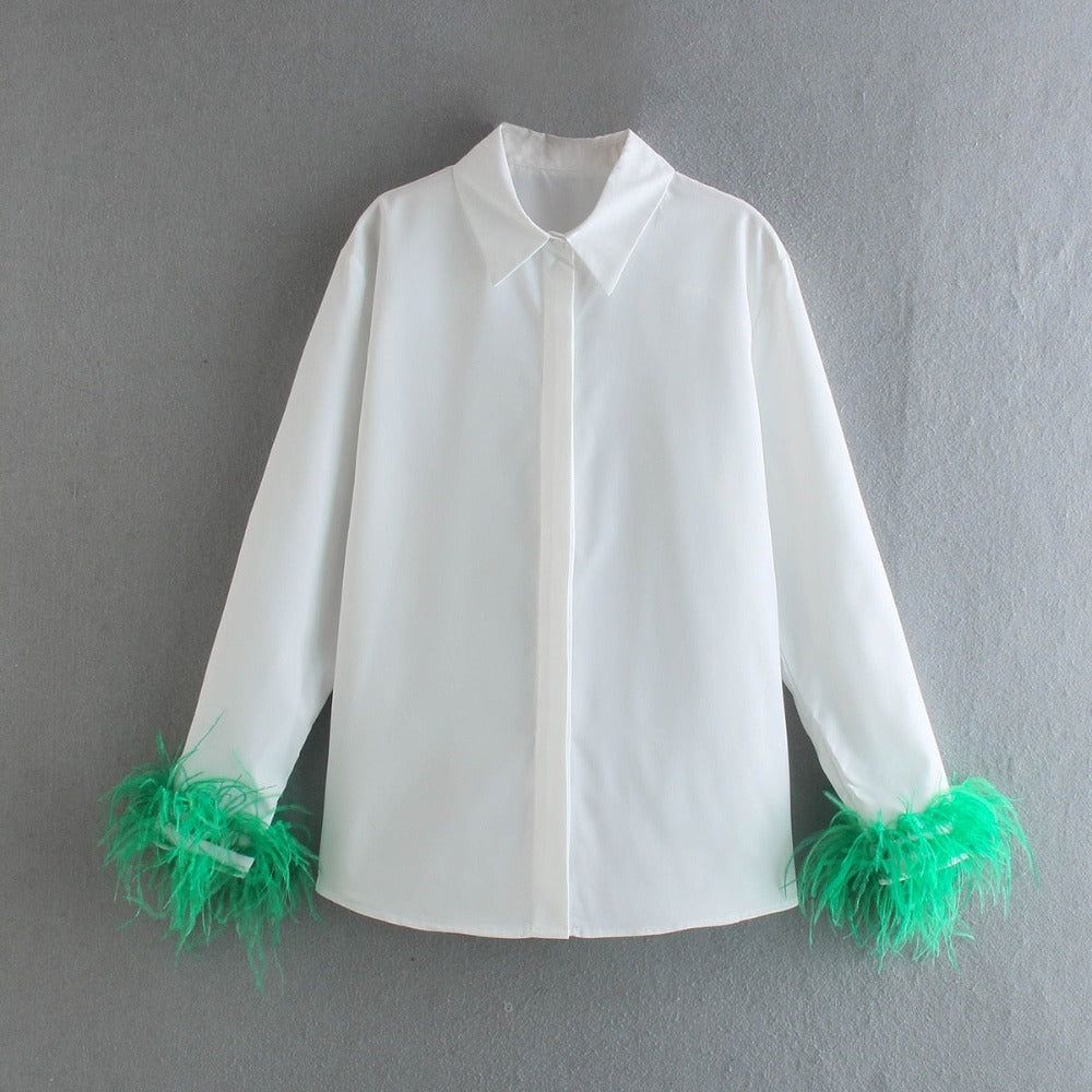 Precious Thing Long Sleeve Feather Blouse