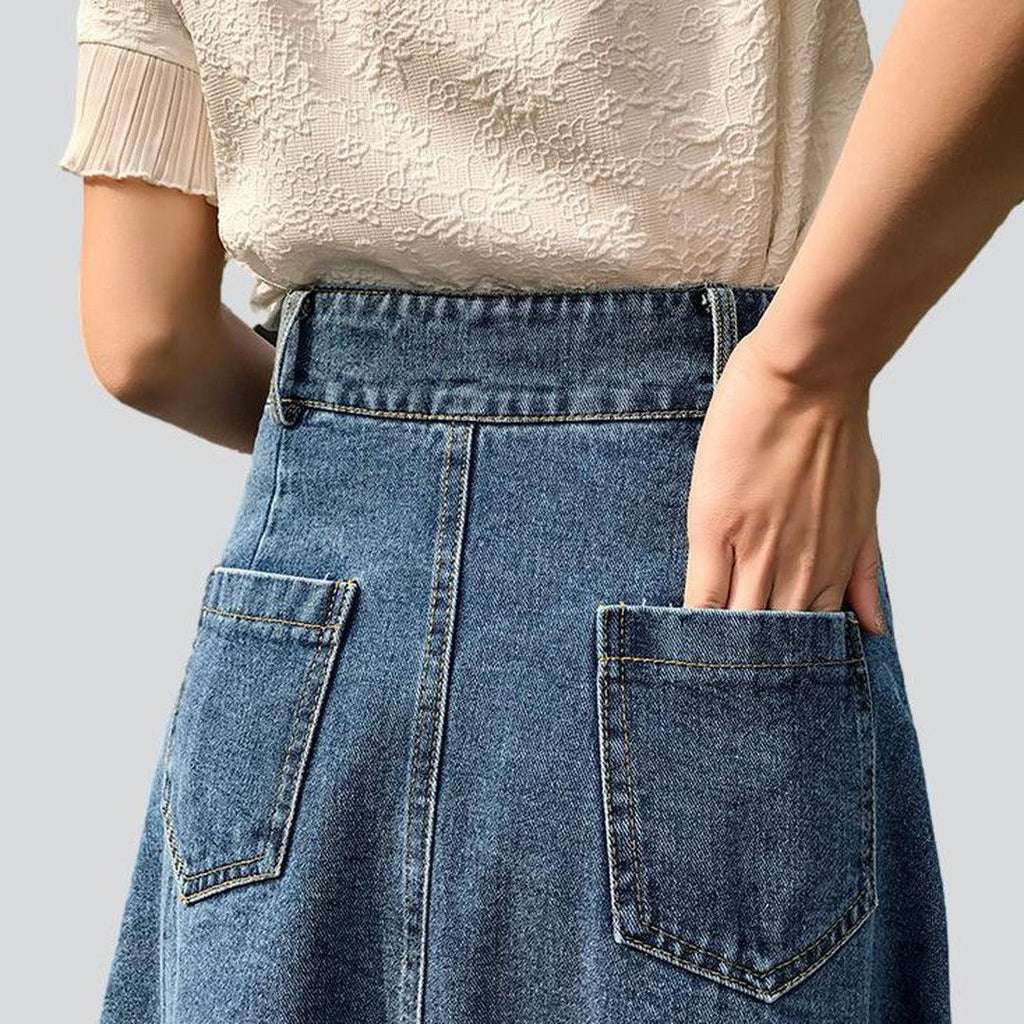 A-line button-down denim skirt