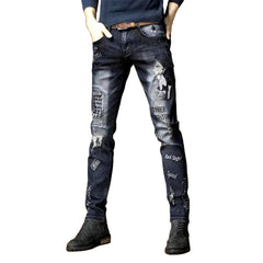 Sanded embroidered jeans for men