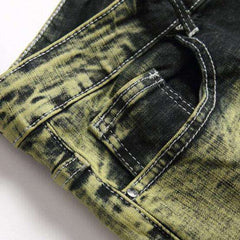 Grüne, überfärbte Distressed-Jeans