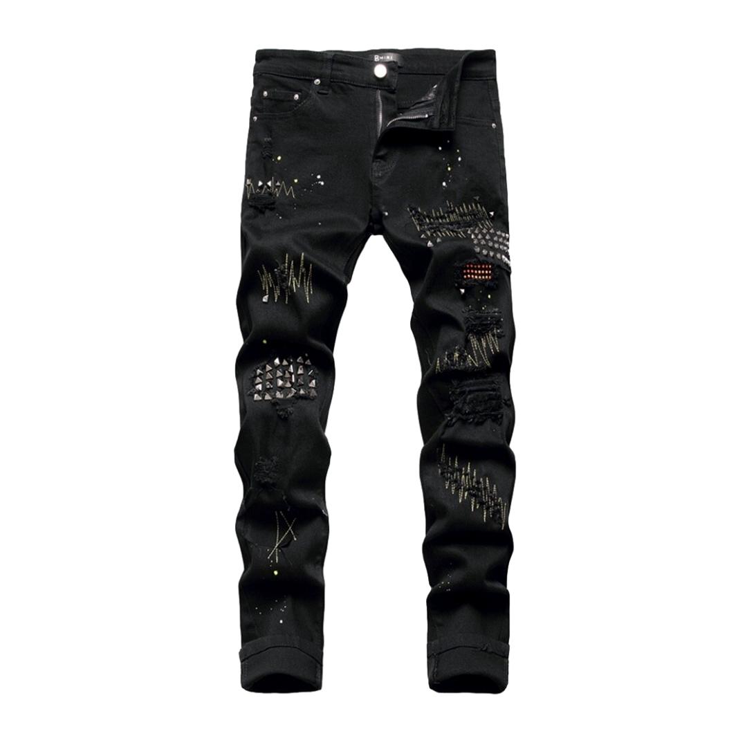 Rivet embellished black men jeans