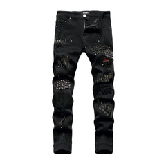 Rivet embellished black men jeans