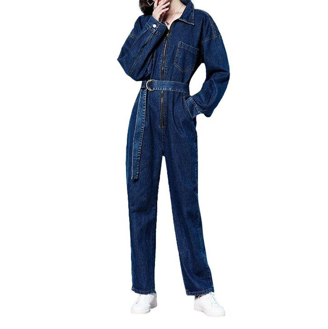 Oversized denim overall with zipper