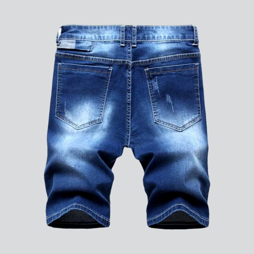 Sanded embroidery men denim shorts