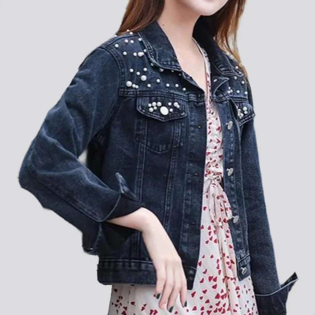 Embellished shoulders women denim jacket