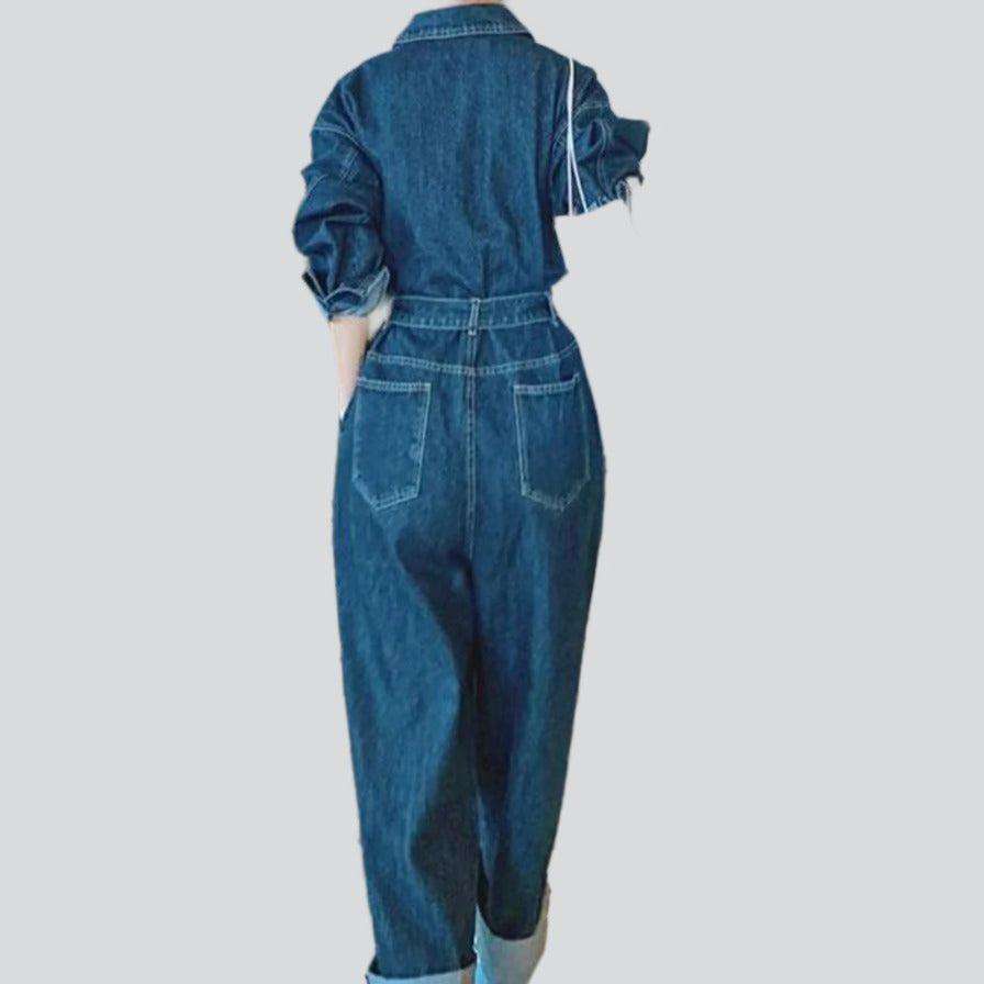 Contrast stitching baggy denim overall