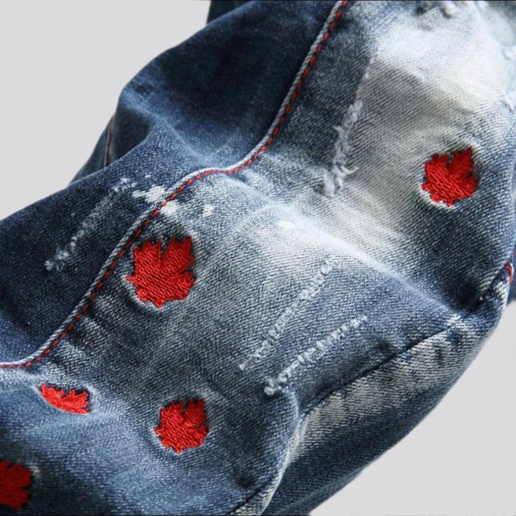 Mid-waist men paint-splatter jeans