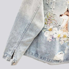 Deer embroidery women denim jacket