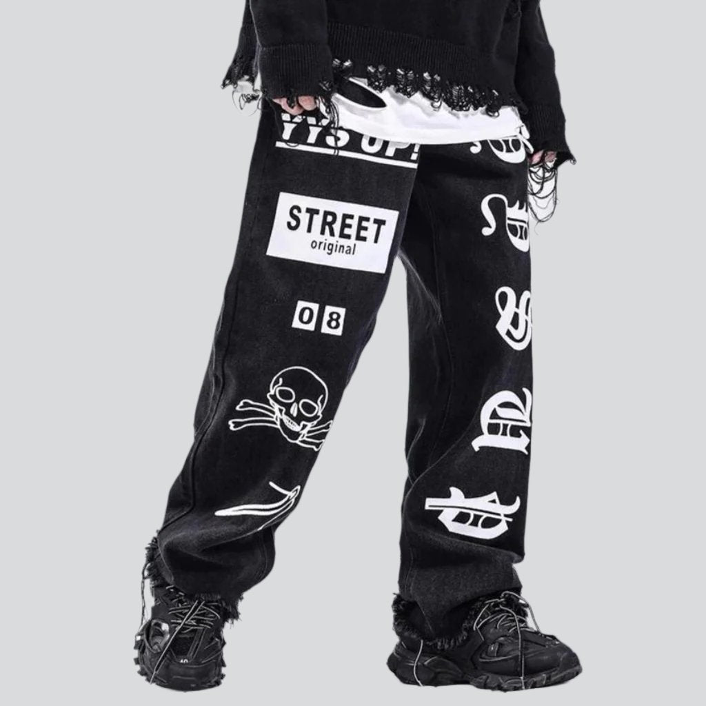 White printed baggy men jeans