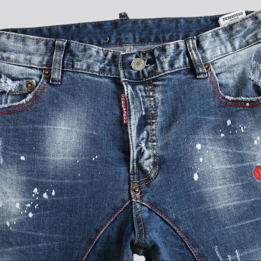 Mid-waist men paint-splatter jeans