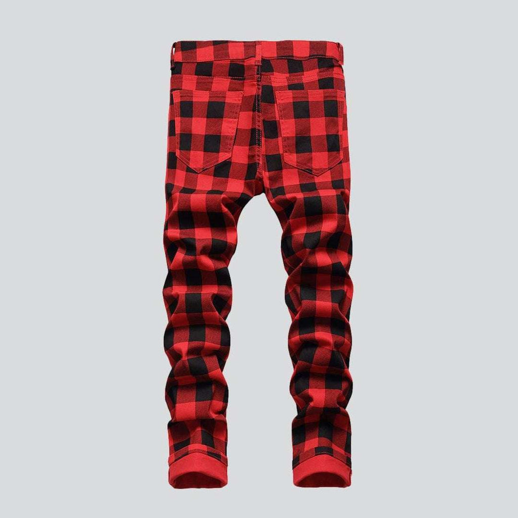 Checkered red men jeans