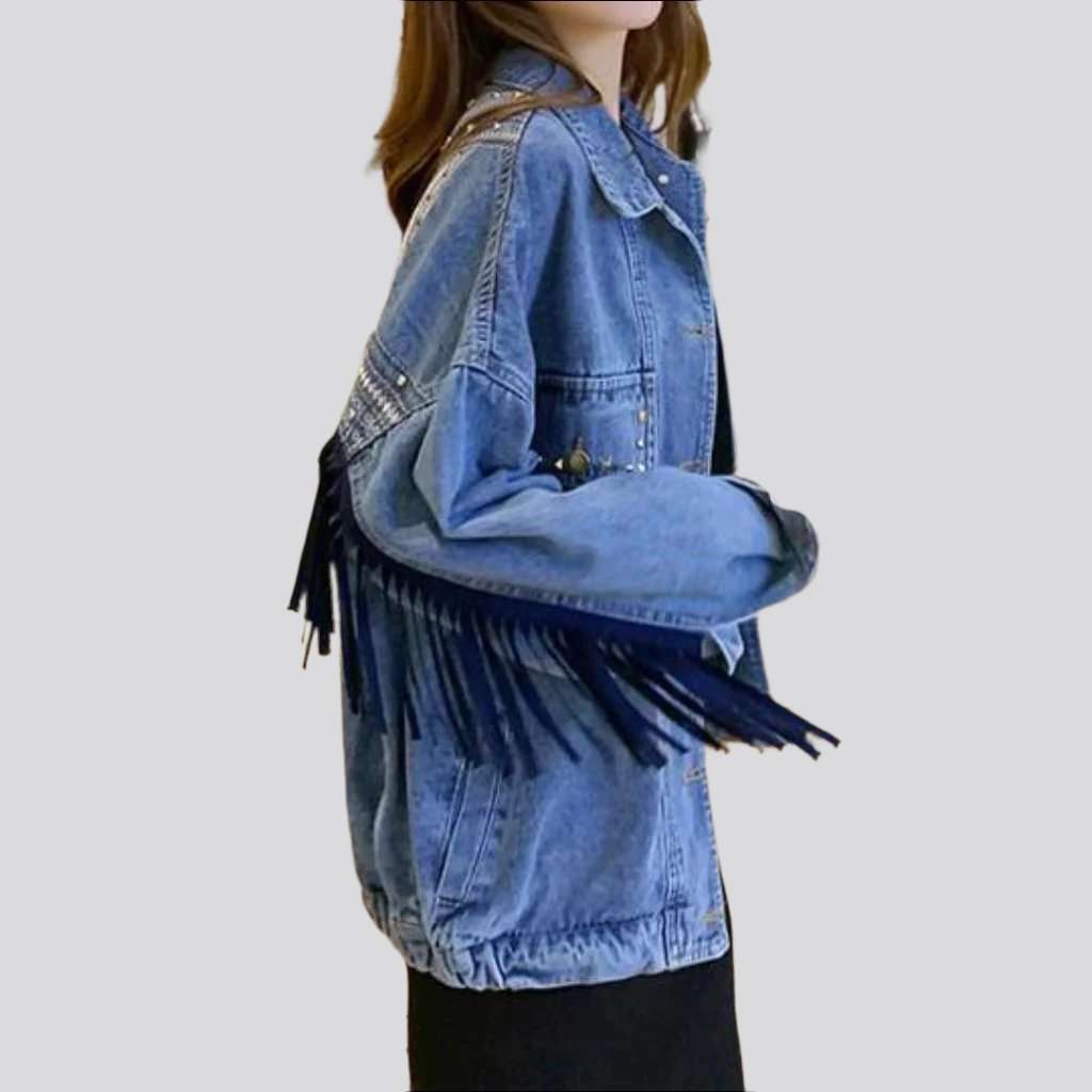 Boho fringe women denim jacket