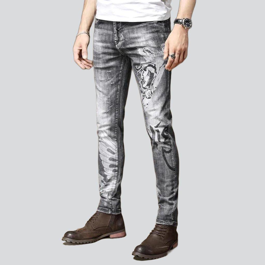 Stylish print grey men jeans