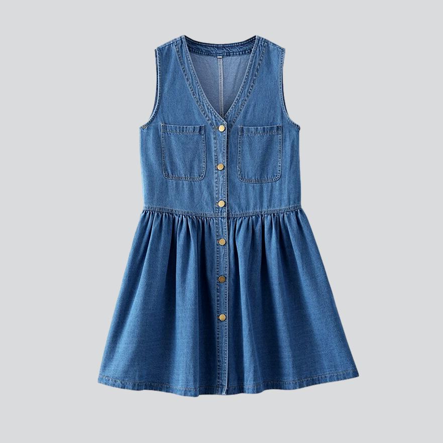 Sleeveless flare denim dress