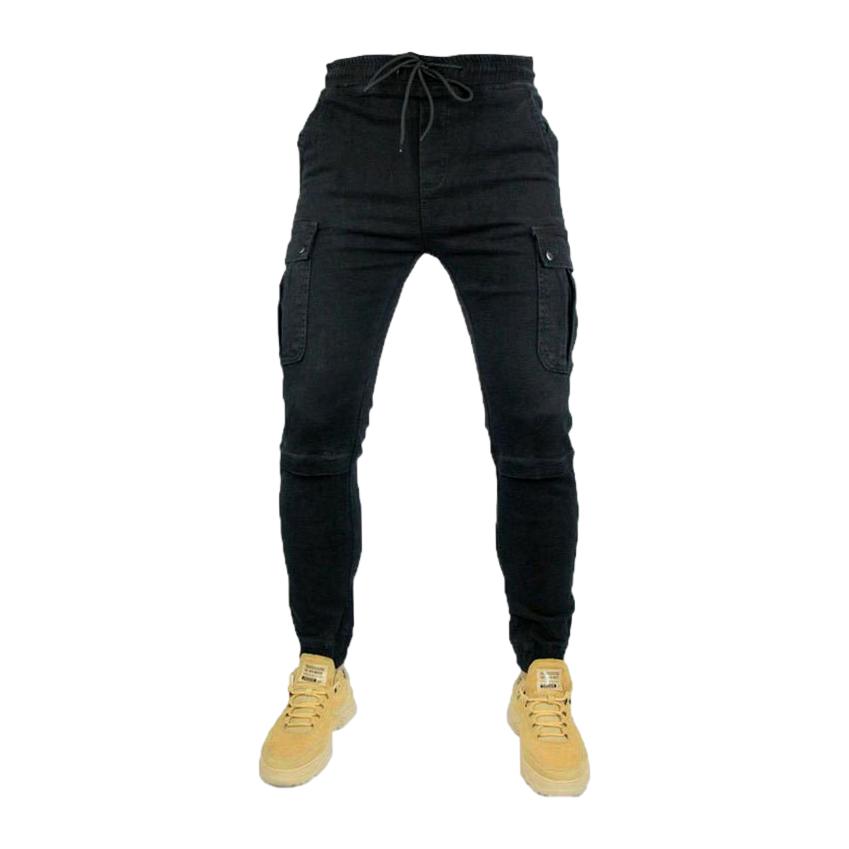 Mid-waist biker men denim pants