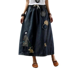 Urban embroidery women denim skirt