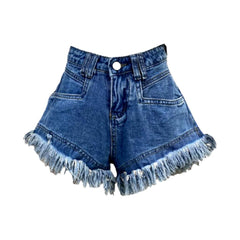 Shorts vaqueros desgastados con dobladillo ancho