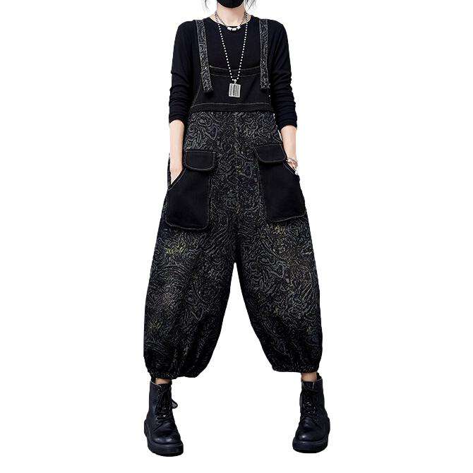 Dark ornament women denim dungaree