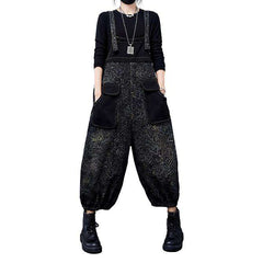 Dark ornament women denim dungaree