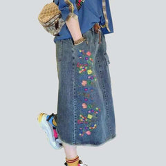 Cargo embroidered women denim skirt